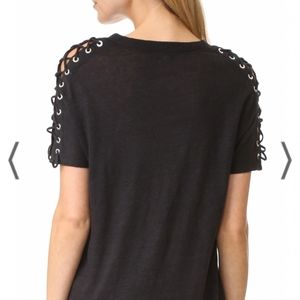 IRO Steiro Laced-Sleeve Linen Black Corset Sleeve top